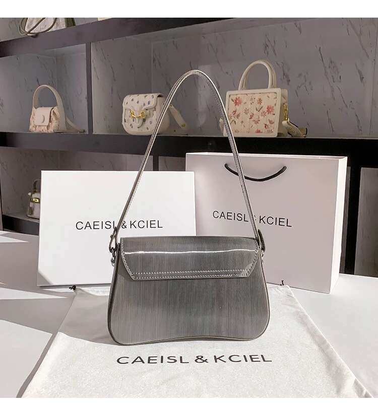 High Quality Textured Leather Half Moon Women S Handbag Gradient Gray Underarm Lady Purse Fashion Shoulder Messenger Bag Bag