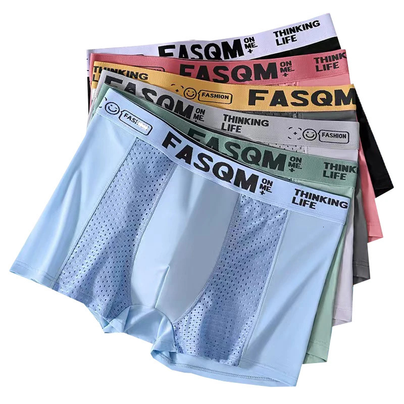 6pieceset Ice Silk Mens Underwear Summer 5A Antibacterial Net Boxing Breathable Four Corner Flat Pants 250417