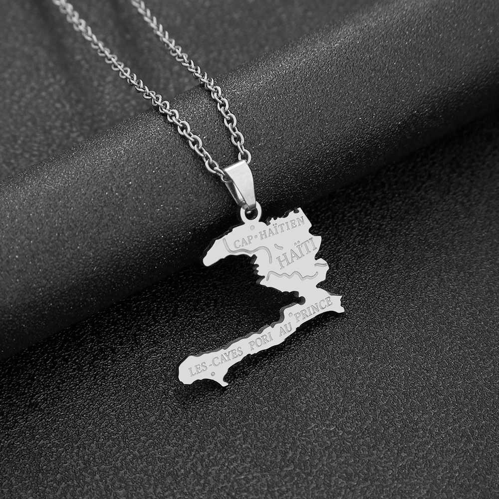 Haiti Map City Pendant Necklace Stainless Steel Men Women Gold/Steel Color Ayiti Country Map Jewelry Ethnic GiftXJ251121