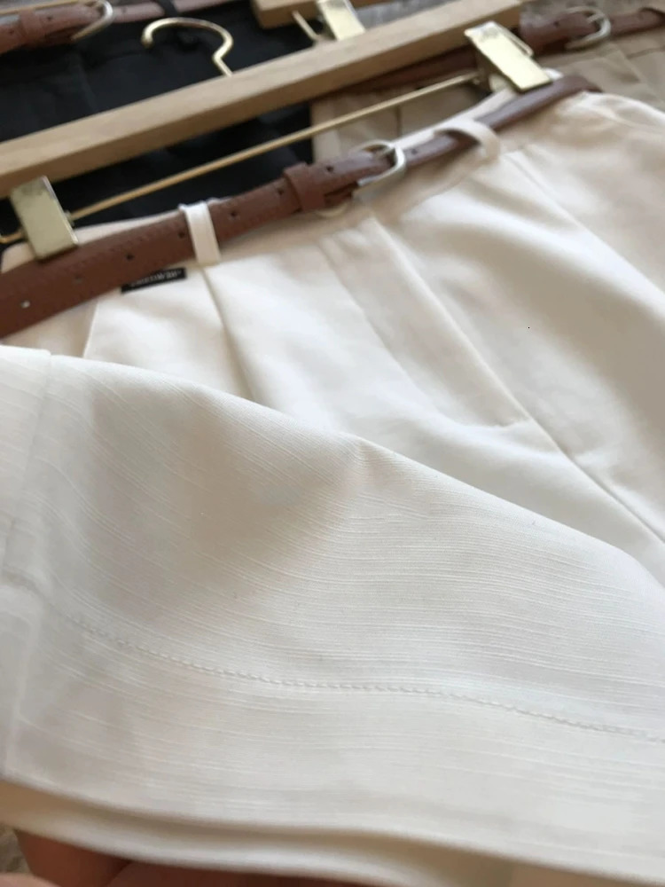 Summer womens set shorts loose fit casual wide leg shorts with waist belt for office womens cotton Bermuda shorts 250414Z