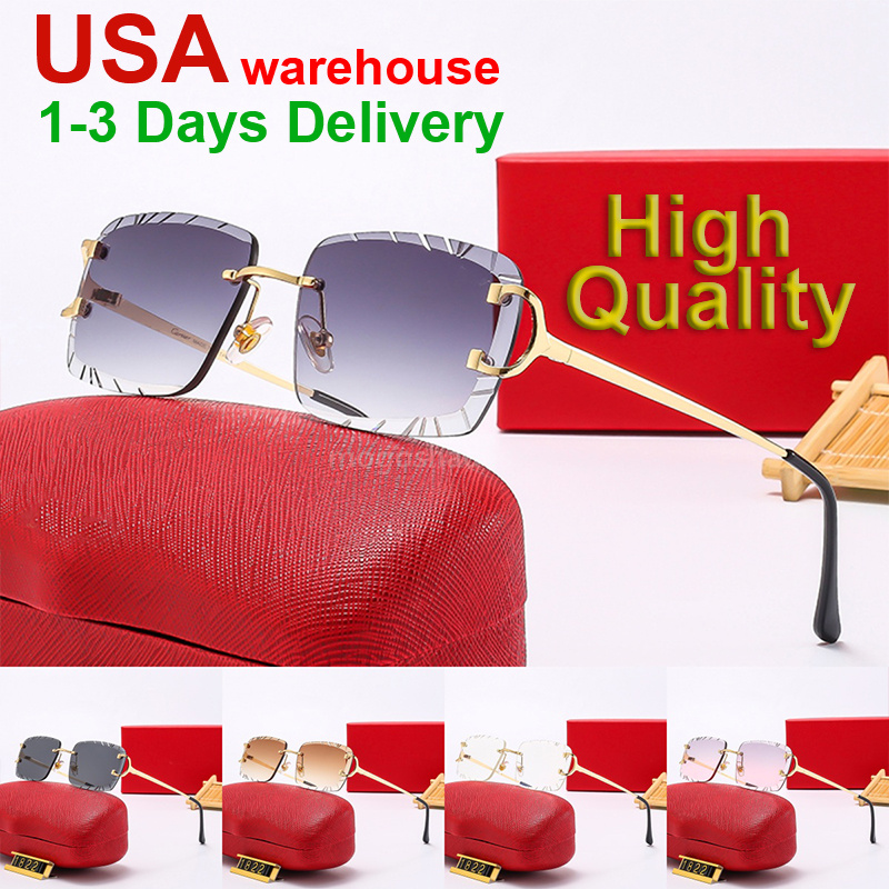 Designer sunglasses for women luxury sun glasses lentes diamond cutting lenses Gold Silver Metal Rimless Frame Grey Blue Color lunettes de soleil Unisex UV400