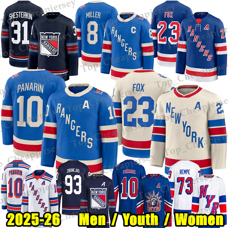 #10 Artemi Panarin NY Ranger hockey jersey #8 JT Miller Adam Fox Igor Shesterkin Mika Zibanejadd Trocheck Alexis Lafreniere Gretzky Will Cuylle Matt Rempe jerseys
