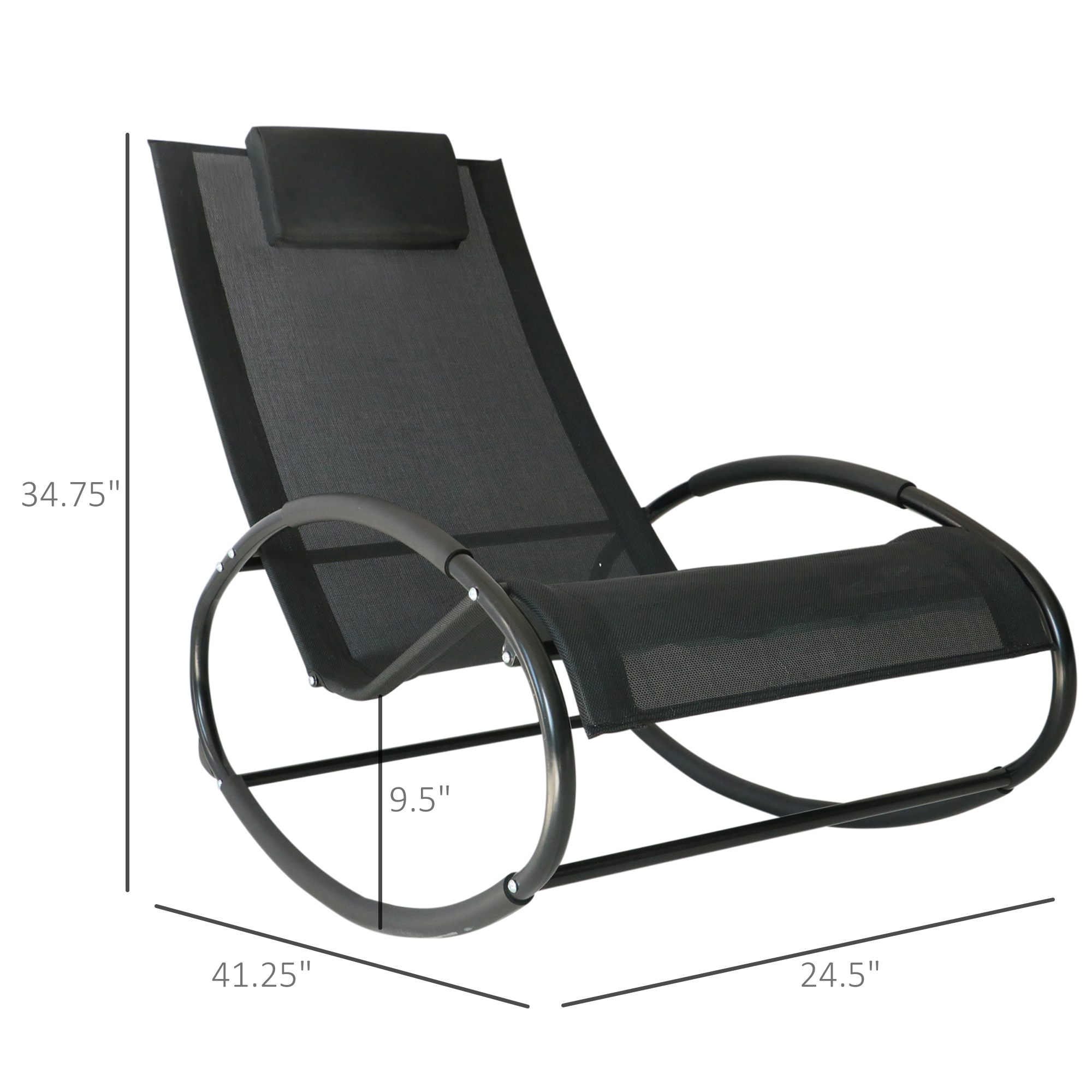Pool Lounger, Outdoor Rocking Lounge Chair for Sunbathing, Pool, Beach, Porch with Pillow & Cool Mesh, Sun Tanning Rocker, Black