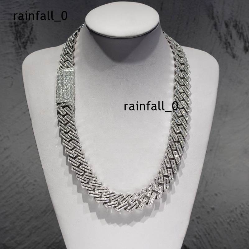 15mm Baguette Moissanite Iced Out Bling Diamond Cuban Link Chain Hip Hop Jewelry Cuban Necklace