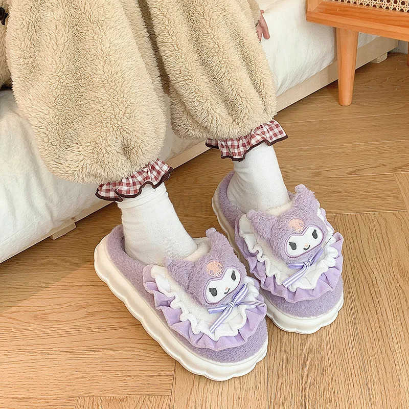 Sanrio Cinnamoroll Hello Kitty Kuromi Cotton Slippers Cartoon Cute Winter Indoor Home Slippers Thick Sole Keep Warm Cotton Shoe H251121