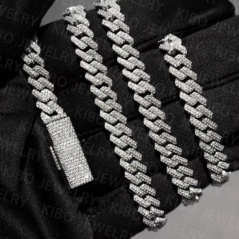 Hip Hop Iced Out Men Women VVS Moissanite Chain 8mm Two Rows 925 Silver Moissanite Cuban Link Chain