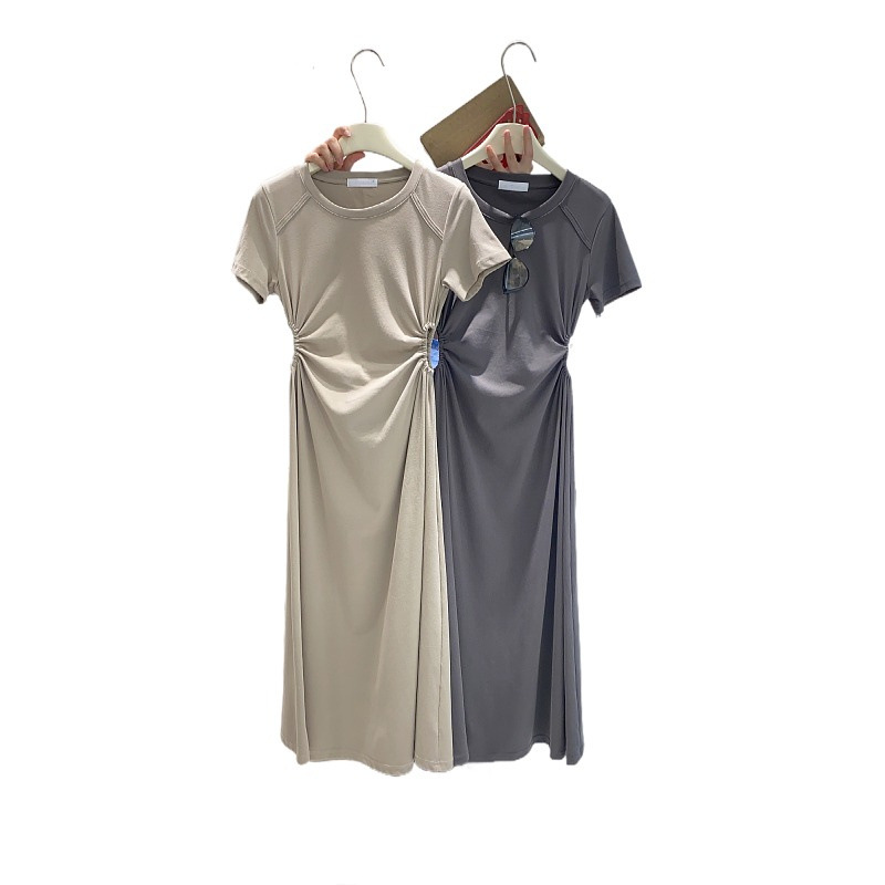 H82120 Big S quality dress pleated dress female summer loose versatile Korean style solid color