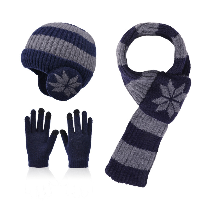 Children's Hat and Scarf GlovesSet for Boys and Girls Fleece-Lined Ear Protection Winter Warm Knitted Beanie free shipping