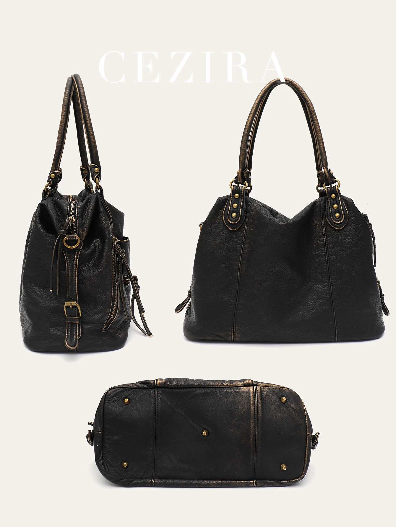 CEZIRA Cool Street Style Tote Wens B-off Color Wed PU s Crossbody Shoder Handbag Large Bag Travel Cmute Y251121