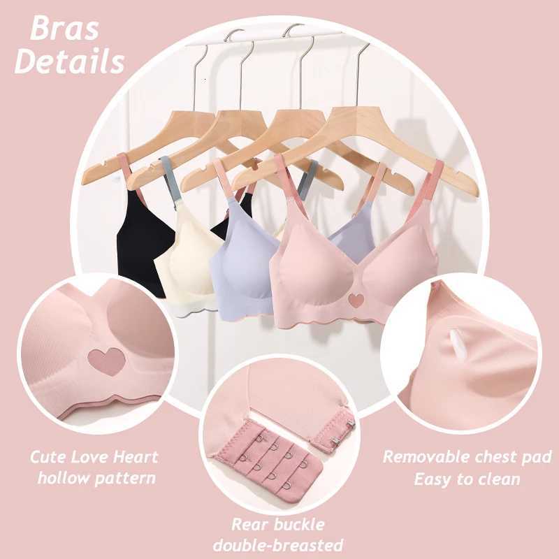 Seamless Bras Set for Women Push Up Bras Heart Pattern Bralette Sexy Low Rise Ice Silk Briefs Wavy Edge Underwear Set FeXJ251106