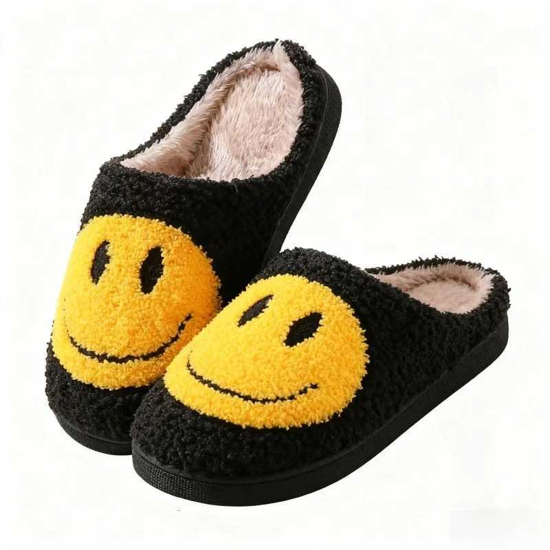 KidsSlippers Smiling Face Fluffy Winter Shoes For Children Anti-slip Thick Bottom Home Slipper Keep Warm Pink Blue Size 36-41W251121