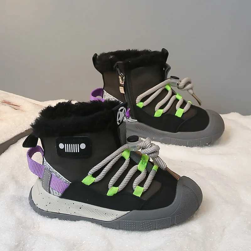 Childrens Snow Boots 3-18 Years Old Beige Padded Thickened Boys Girls Cotton Shoes Winter New High-top Kids Short Cotton BootsW251121