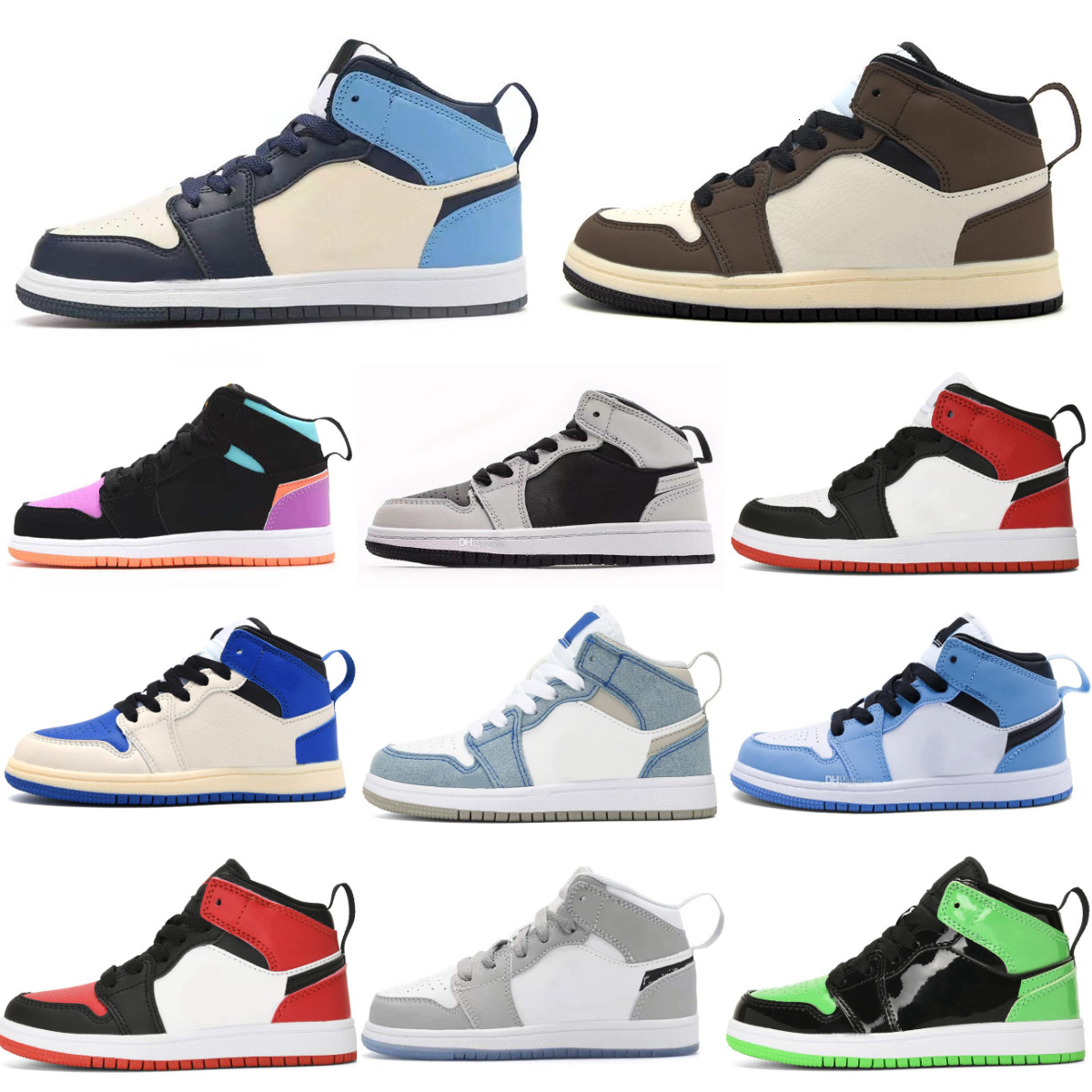 1 J1 Kids High Basketball Shoes Trainers 1s Obsidian DARK MOCHA UNC Chicago Child Girls Boys BLACK WHITE Baby Casual Shoe Candy Bred Pine Green Outdoor Jogging Sneaker