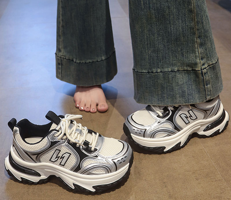 Free shipping Designer Casual Shoes Womens thick soled height increasing womens shoes, 2025 new casual sports shoes mesh womens shoes grey white