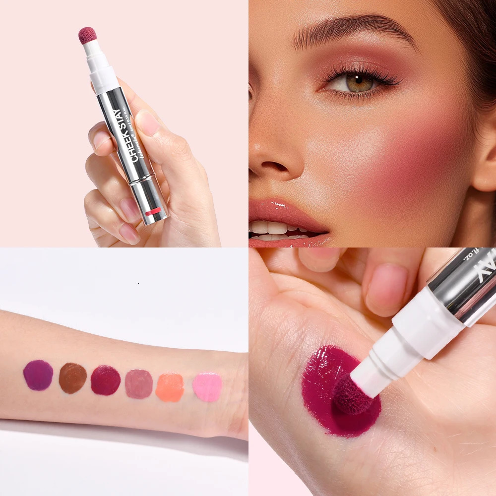 6 Colors Liquid Sponge Cheek Blusher Face Highlighter Long Lasting Natural Skin Tint Face Blush Sponge Wand For Cheek Makeup 251113