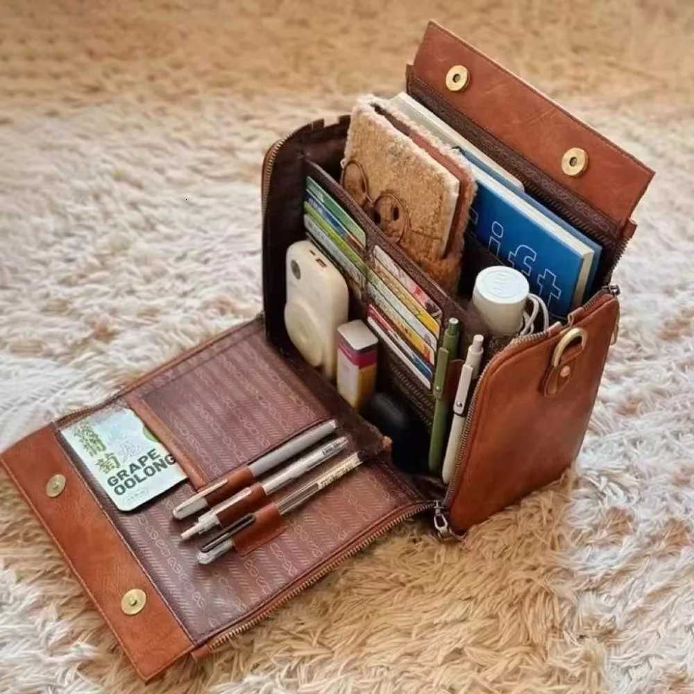Fashion Large Capacity Crossbody Bag Stationery Storage Multifunctional Shoulder Bag PU Leather Tote Bag WomenT251121