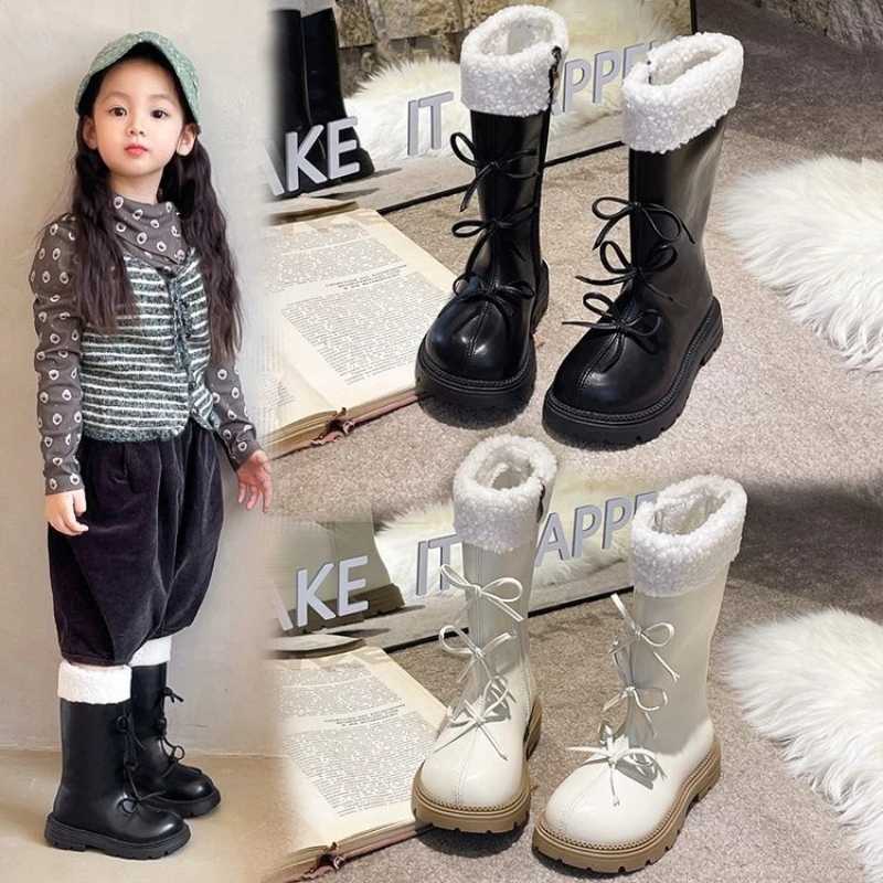 Girls Padded Fashion Long Boots 3-18 Years Old Beige Thickened Warm Childrens Leather Boots Black Fur Kids High Boots ShoesW251121