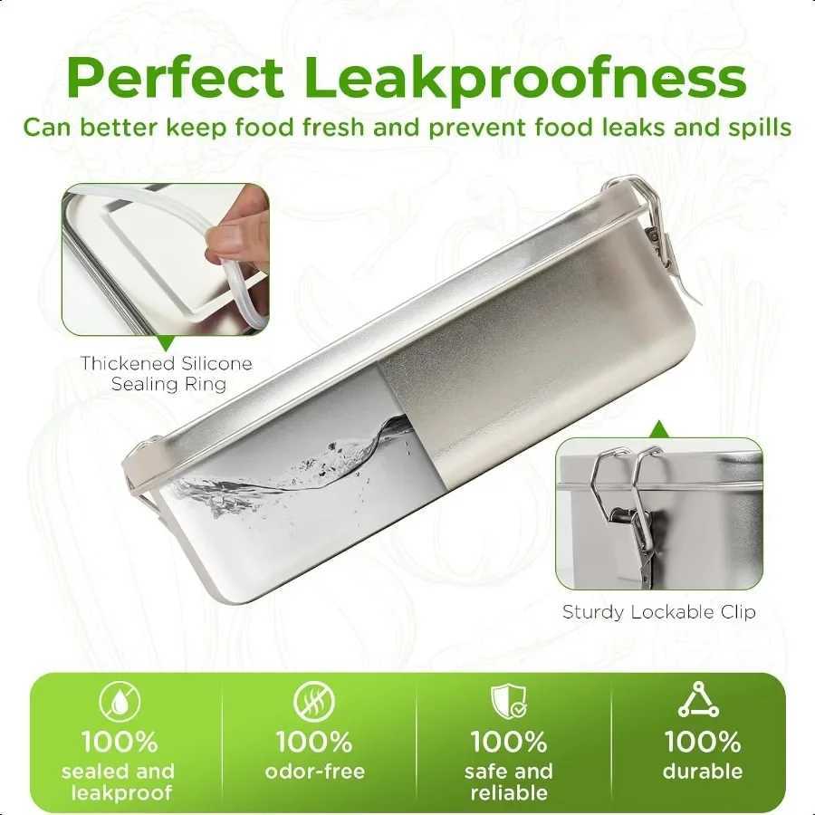 304 Stainl Steel Lunch Box and Food Containers with Lids 2 Pack 1400 850ml LeakProof Adjustable Compartment Metal Bento Box forM251121