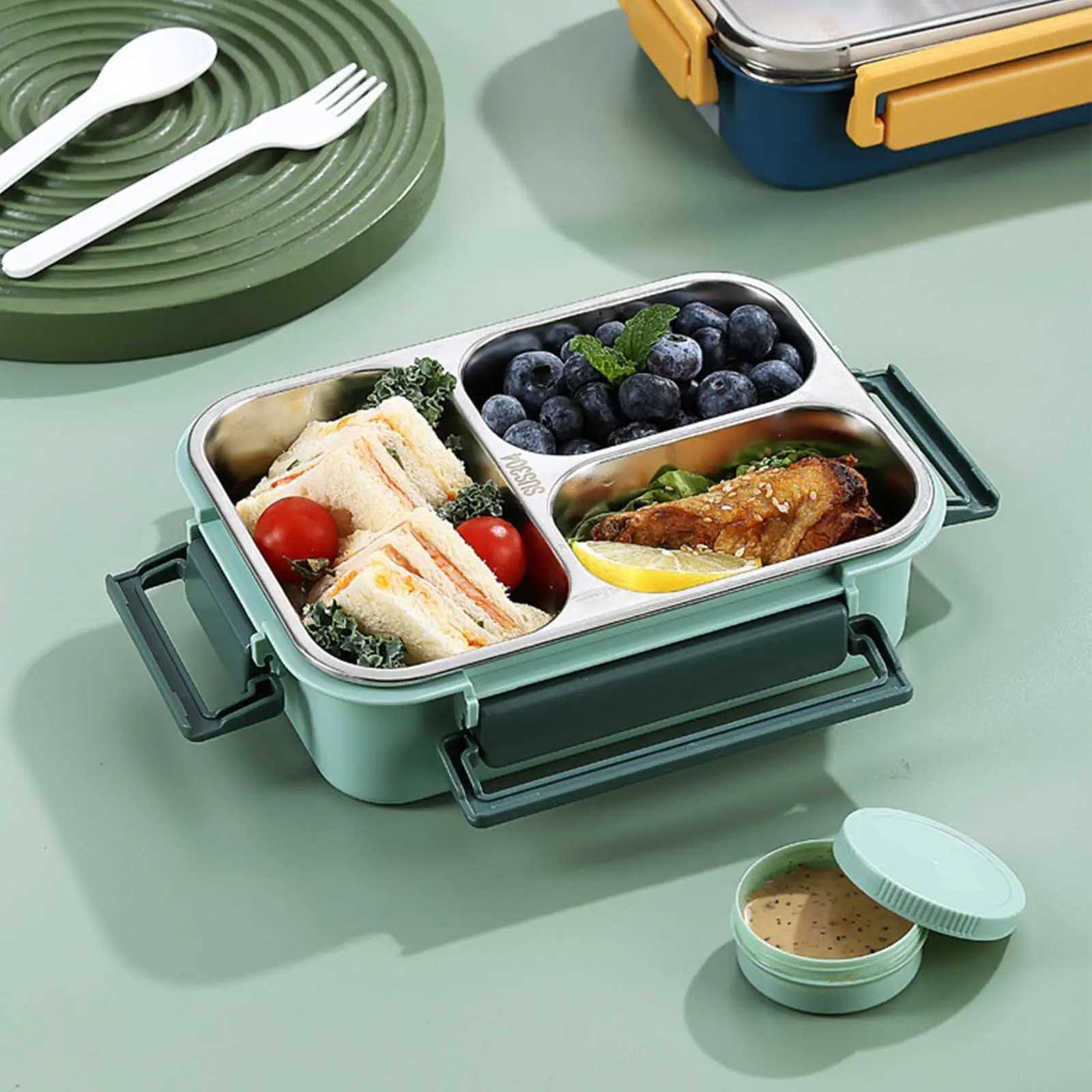 new Stainless Steel Bento Box 3 Compartments Cute Food Container Leak-Proof Adult Lunch Box for Office Workers and StudentsM251121