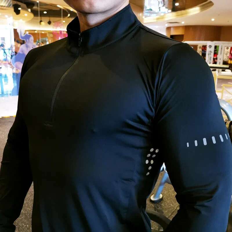 2025--Quick Dry Running Long Sleeve Compression Shirts Gym T-Shirt Fiess Sport Zipper Shirt Men Rashgard