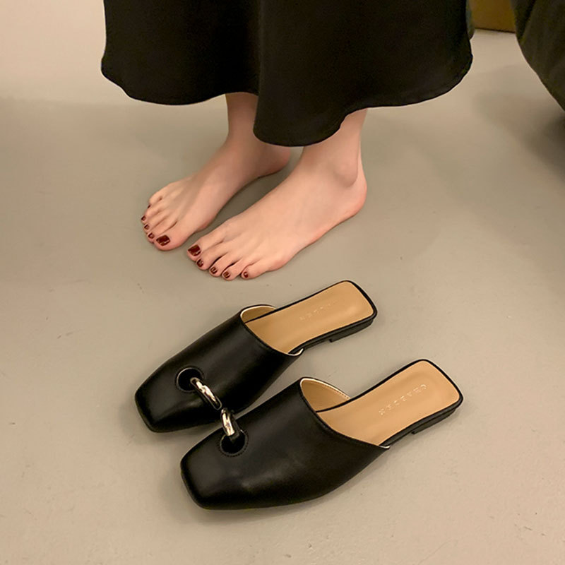 Black Metal Slide Sandals | Stylish Open Toe Mule Slippers 2024 4 05988