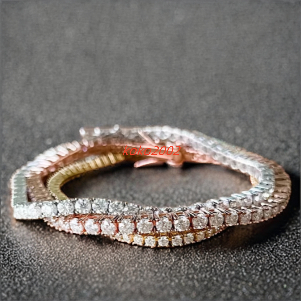 Hiphop 5mm Moissanite Bracelet 14k Gold Plated 925 Sterling Silver Custom Sparkling Moissanite Tennis Bracelet