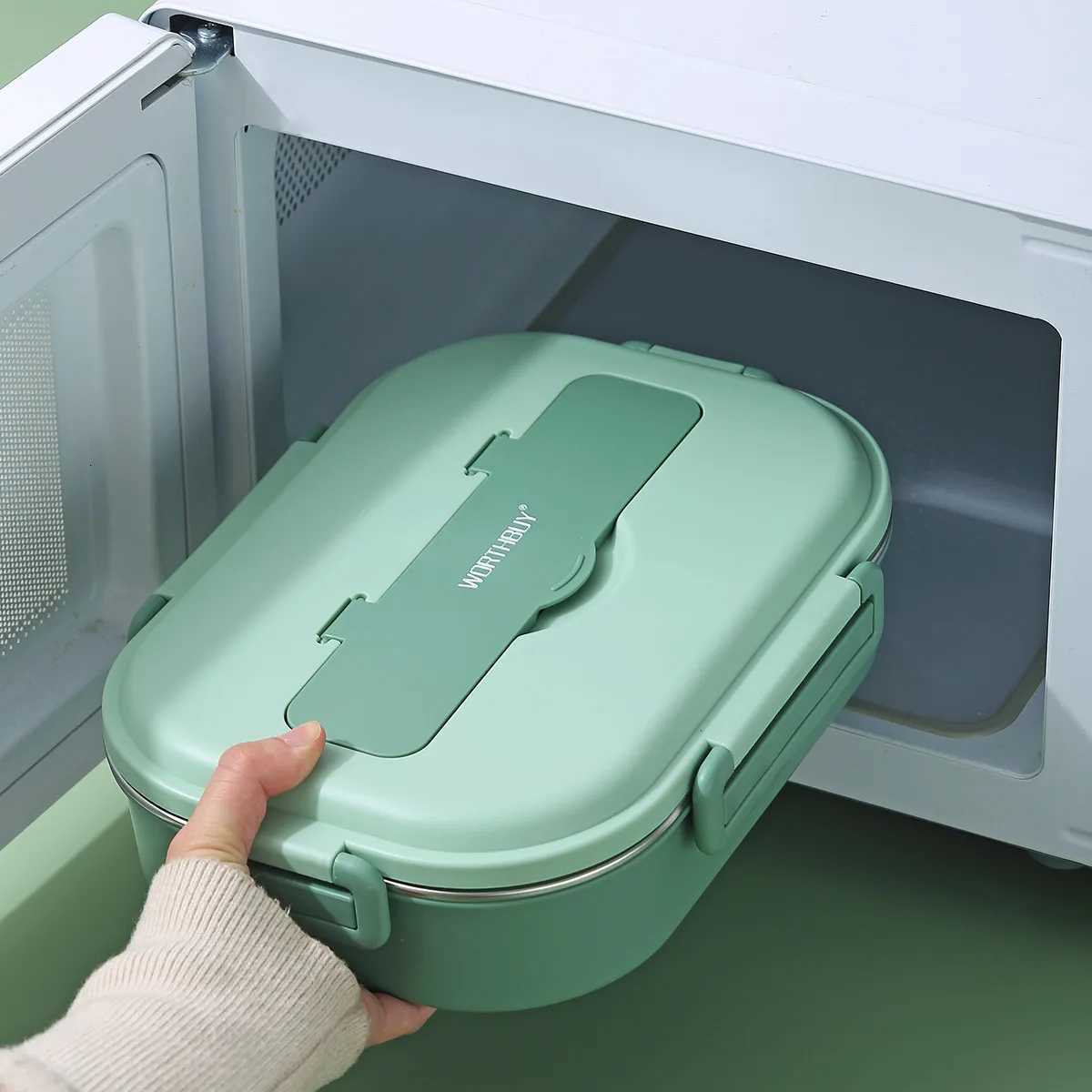 WORTHBUY Microwave 304 Stainless Steel Bento Lunch Box Set With 4/5 Compartment Large Capacity Sealed Student Lunch ContainerM251121