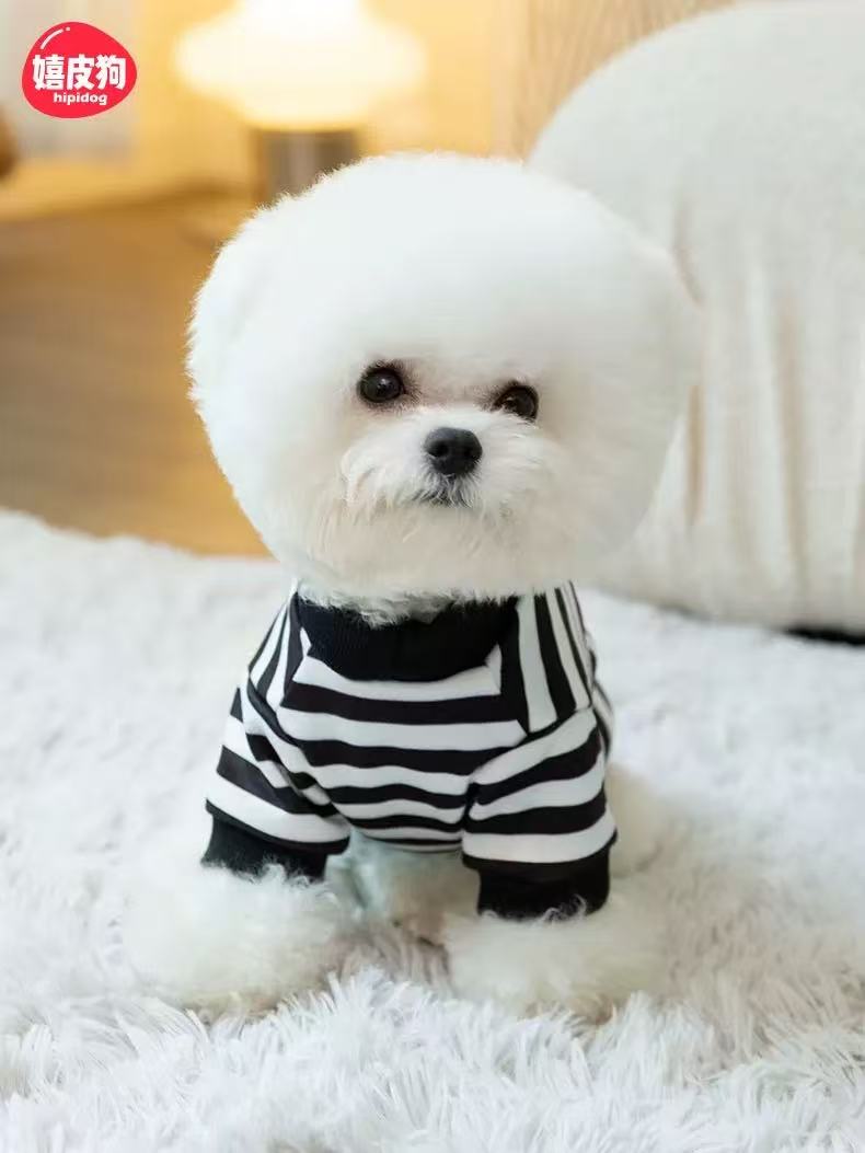 T0038Striped puppy clothes traction rope sweatshirt Teddy bear small dog pet