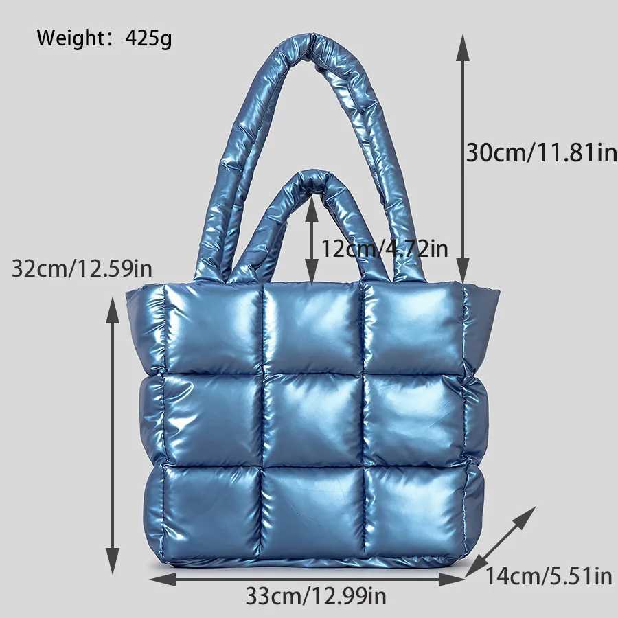 Fi Plaid Padded Tote Bag Designer Soft Puffy Wen Handbags Luxury Nyl Down Cott Shoder Bags Warm Winter Fem Purse Y251121