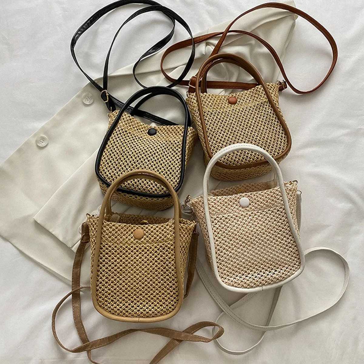 Woven Beach Bag for Women Boho Crochet Crossbody Purse with Detachable Chain Strap - Summer Lightweight Tote bagT251121