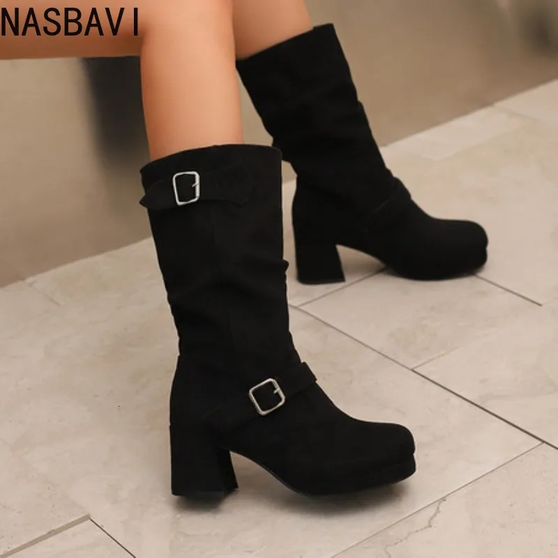 Womens High Boots Sexy Pleated Autumn Winter Shoes Black Red Heeled Long Boot Ladies Large Size 48 Trends 251031