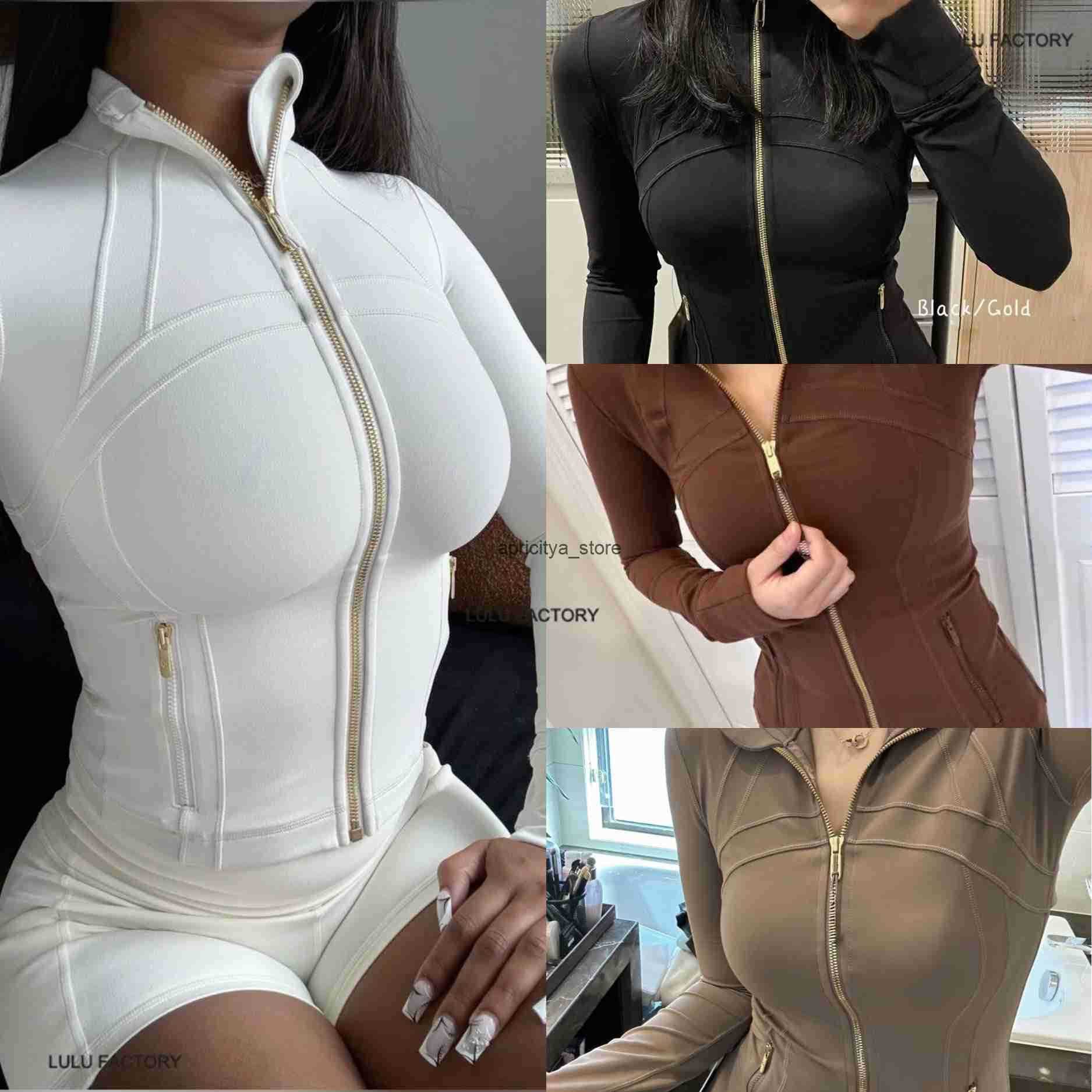 2025 Yoga Gold Zipper DF Jacket 25 Pants Women Cropped Jacket Coat Full Length Jacket Activewear Solid Sportwear leggings Jackets Q250421