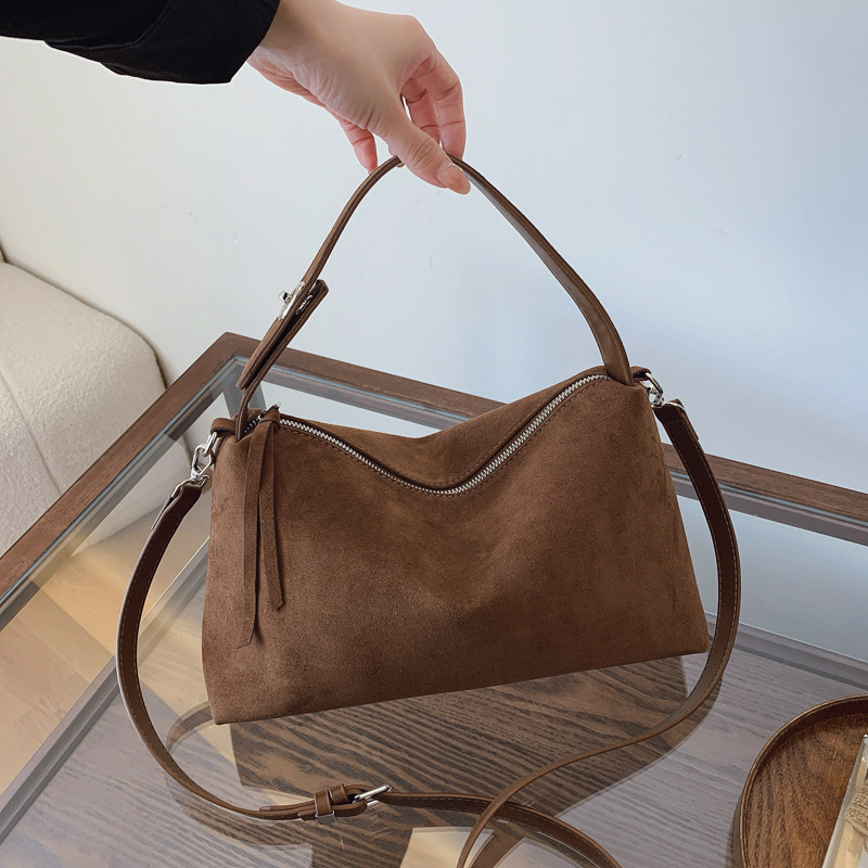 2024 Designer habag Simple Autumn Winter Colletion Grey Brown Big Boston Tote Soft Matte Suede Cow Leather Women's Habag Shoulder Bag A gift for 