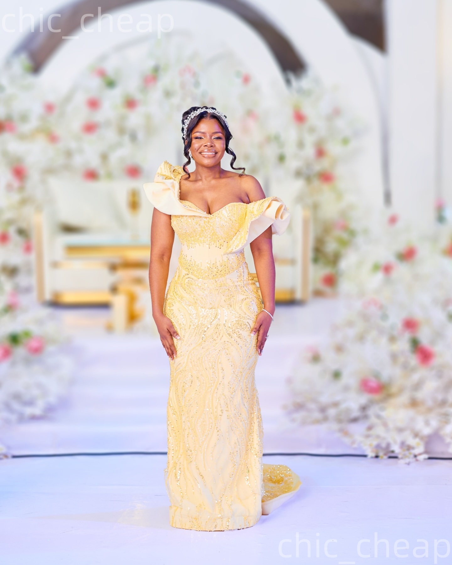 Aso Ebi Cream Mermaid Prom Dresses 2026 Beaded One Shoulder Sequined Evening Formal Party Second Birthday Engagement Gowns Plus Size Dress For Special