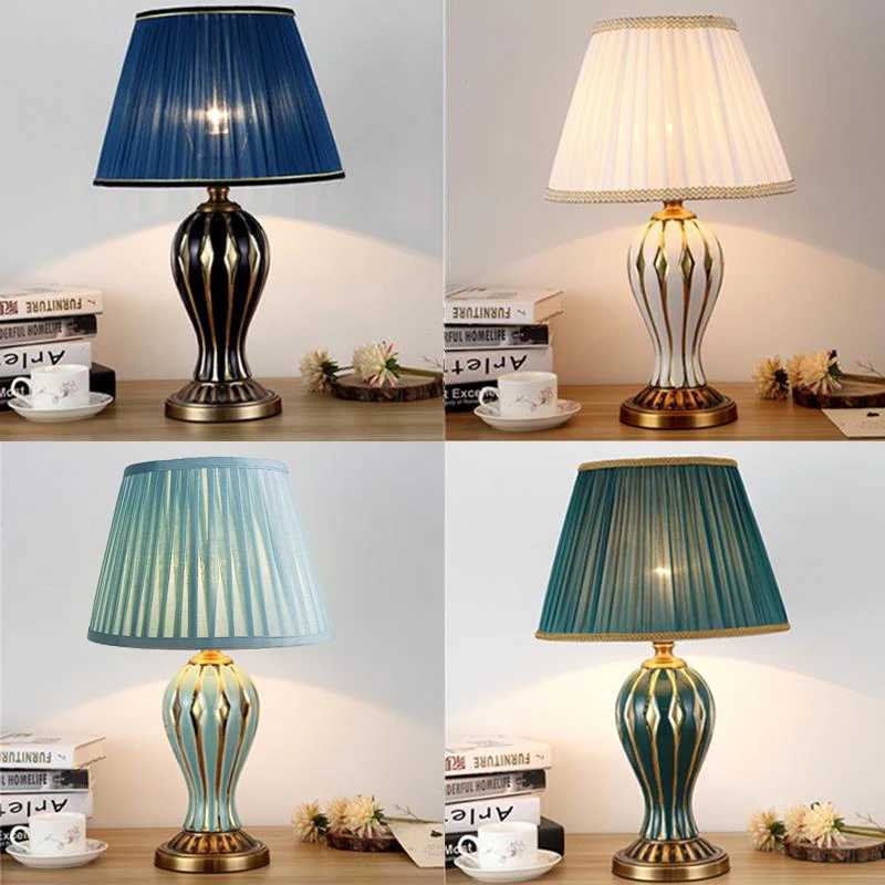 OUDELADI American style antique blue desk lamp living room bedside lamp hand painted creative ceramic desk lamp C251121