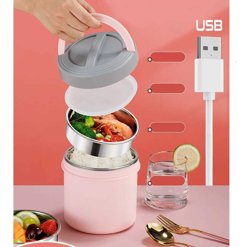 Electric Heated Lunch Box USB 12L Thermal Stainless Steel Bento Box 5V 12V 24V Car School Food Warmer Heating Container HeaterM251121