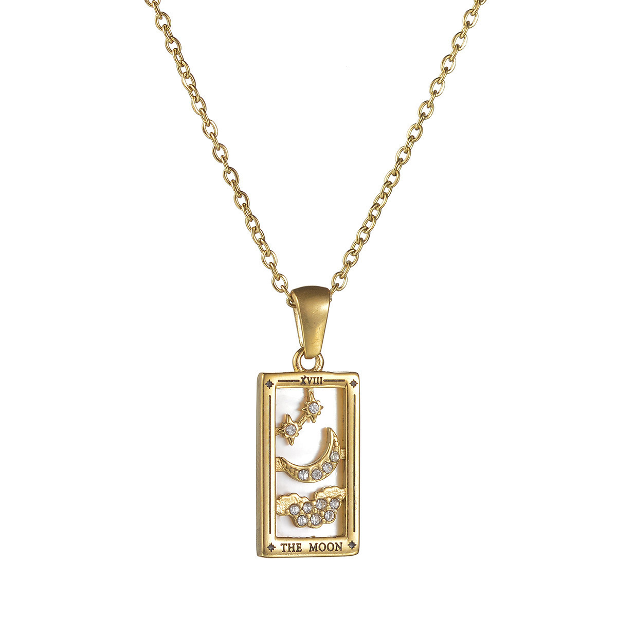 Highly praised hot item electroplated real gold tarot with dia drip oil square card stainless steel necklace