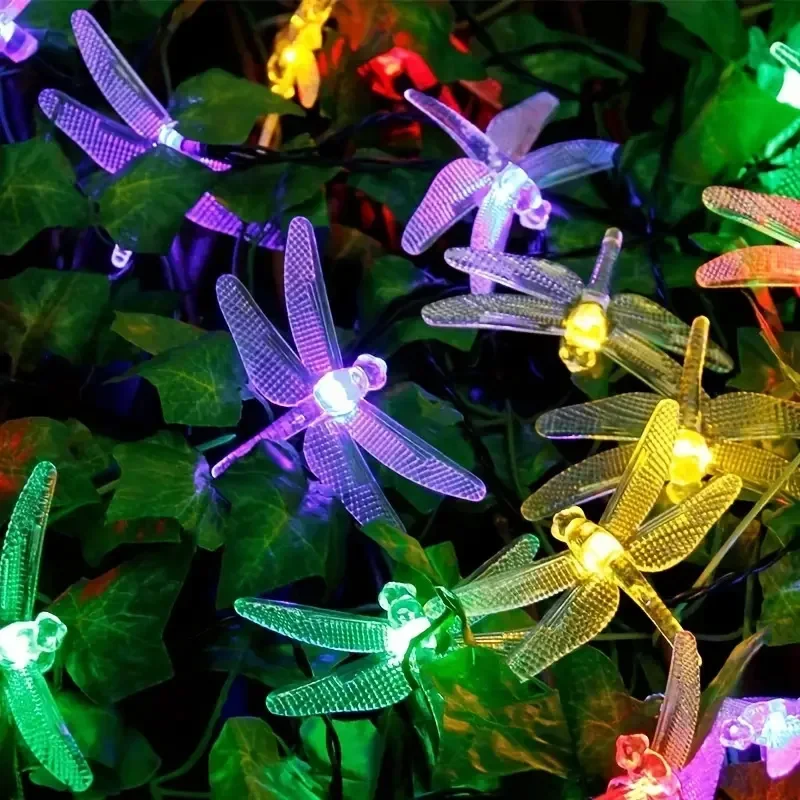 Solar LED Strings Outdoor Dragonfly Lawn Light Waterproof 8 Mode Lighting Garden Lamp For Christmas Balcony Party Decoration