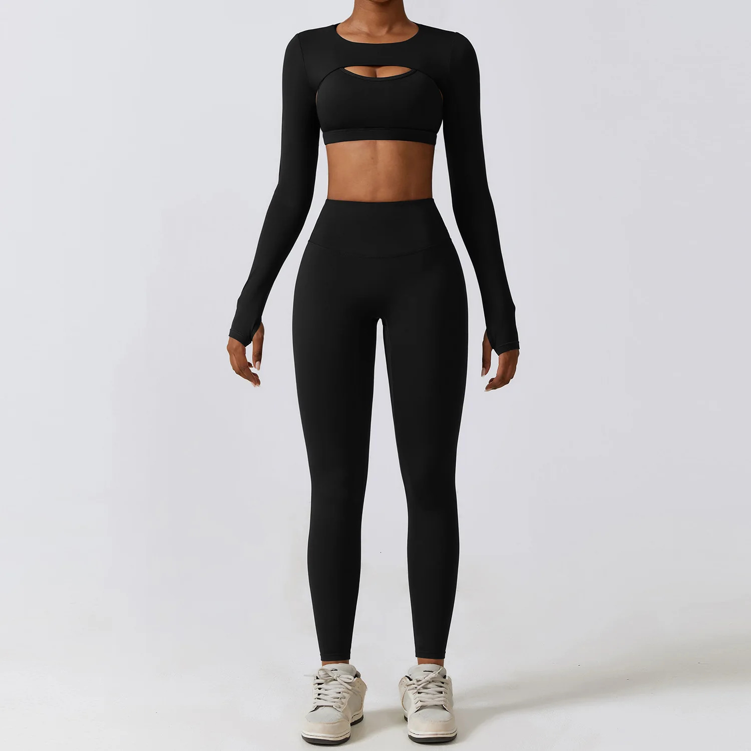 Sportswear Yoga Set Womens Workout Clothes Athletic Wear Sports Gym Legging Seamless Fitness Bra Crop Top Long Sleeve Yoga Suit 251114