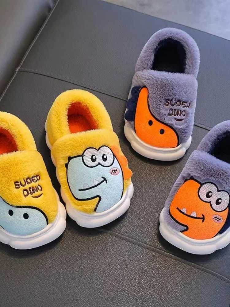 Winter childrens cotton slippers boys and girls warm fleece slippers middle and small children cute baby cotton slippersW251121