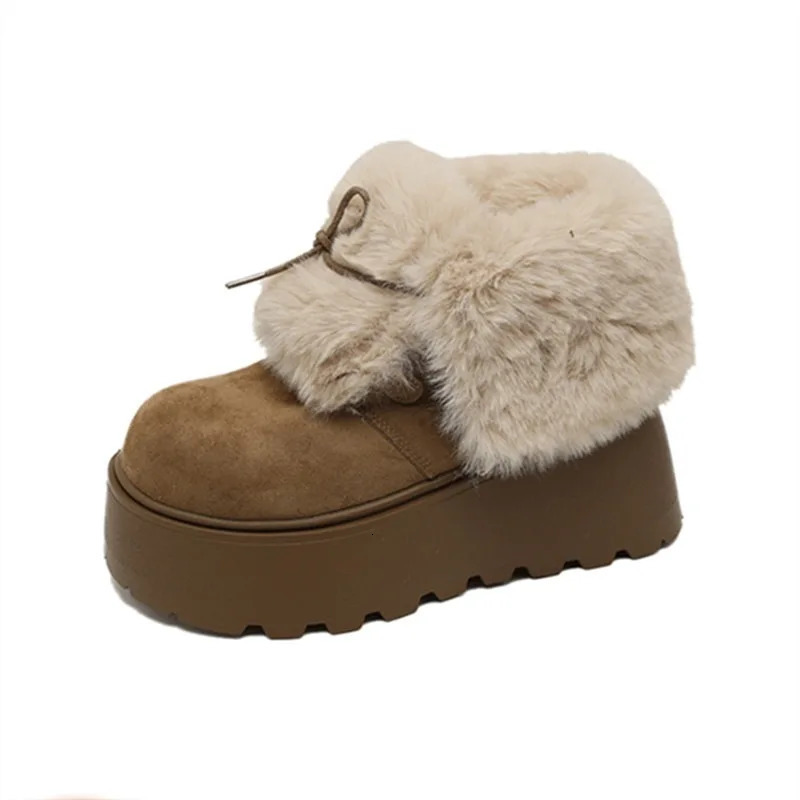 Winter Chunky Thick Sole Women Fur Snow Boots Concise Height Increase Shoes Ladies Outdoor Keep Warm Cotton Short Booties 251121
