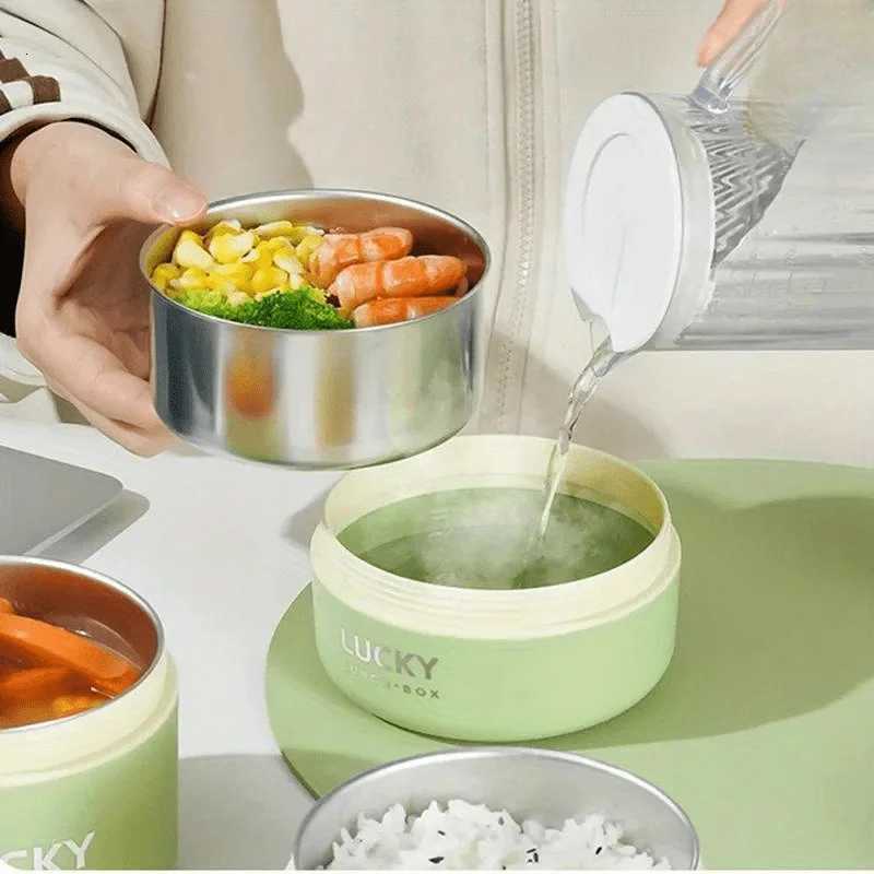 1pc Portable Sealed Thermal Lunch Box Stackable Microwave 304 Stainless Steel Bento Food ContainerM251121