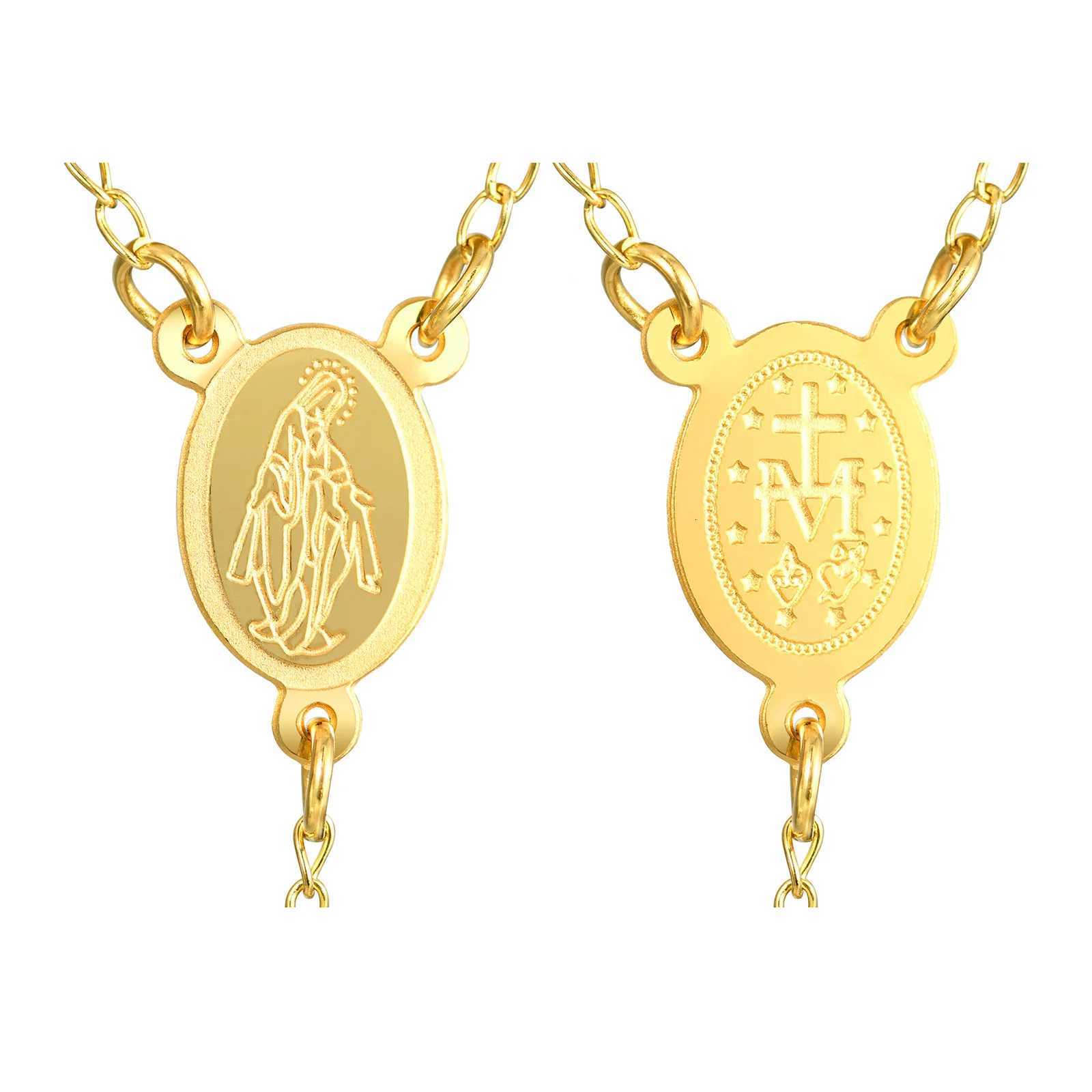 Rosary Cross Necklaces Women 2022 New Fashion Jewelry Gold Color Beads Chain Collar with Virgin Mary Medallion CharmXJ251121