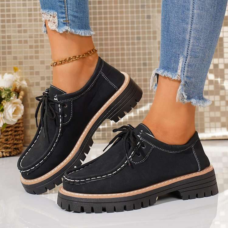 Large Size Platform Heel Cross Strap Casual 2025 Autumn New Round Toe Outdoor Women's Shoes