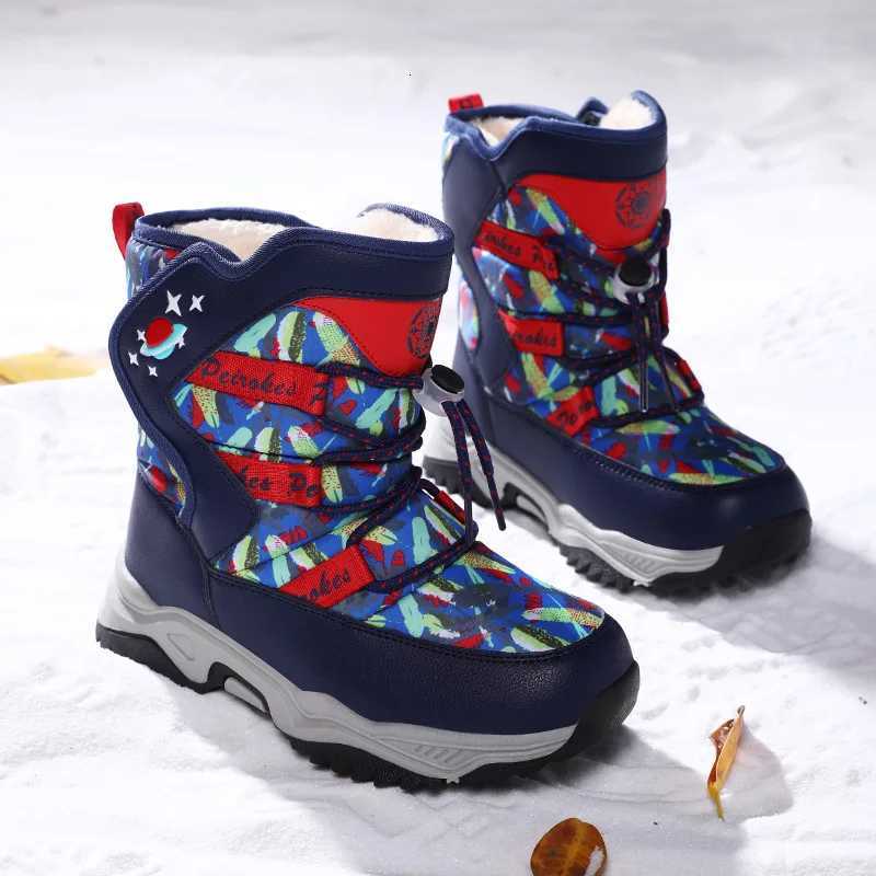 Childrens Snow Boots Boys Warm Thick Plush Outdoor Sports Hiking Cotton Boots Winter Trendy High Top Walking Shoes for KidsW251121