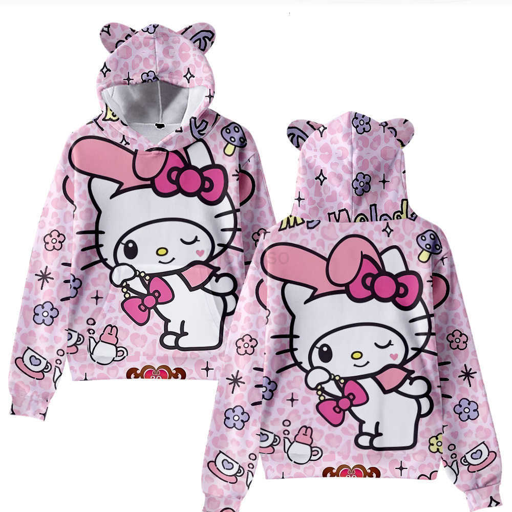 Sanrio 3D New Hello Kitty Cartoon Cute Kitty Cat Hoodie with Cat Ears for Adults and Children H251121