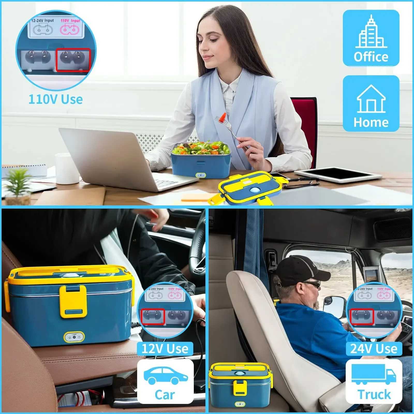 Electric Lunch Food Warmer Stainless Steel Electric Heating Lunch Box School Heated Camping Bento Picnic Portable Heating BoxM251121