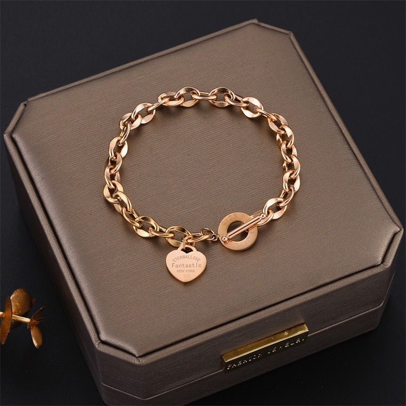 Love titanium steel women's necklace OT buckle niche high-end design heart-shaped bracelet can be engraved with words