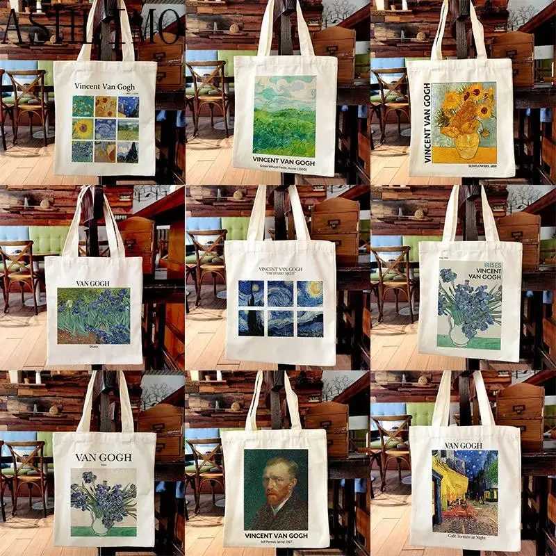 Van Gogh Painting Women Canvas Shoulder Bag High Capacity Tote Bag Aesthetics Cavas Shopping Bags Handbags Books Bag for GirlsT251121