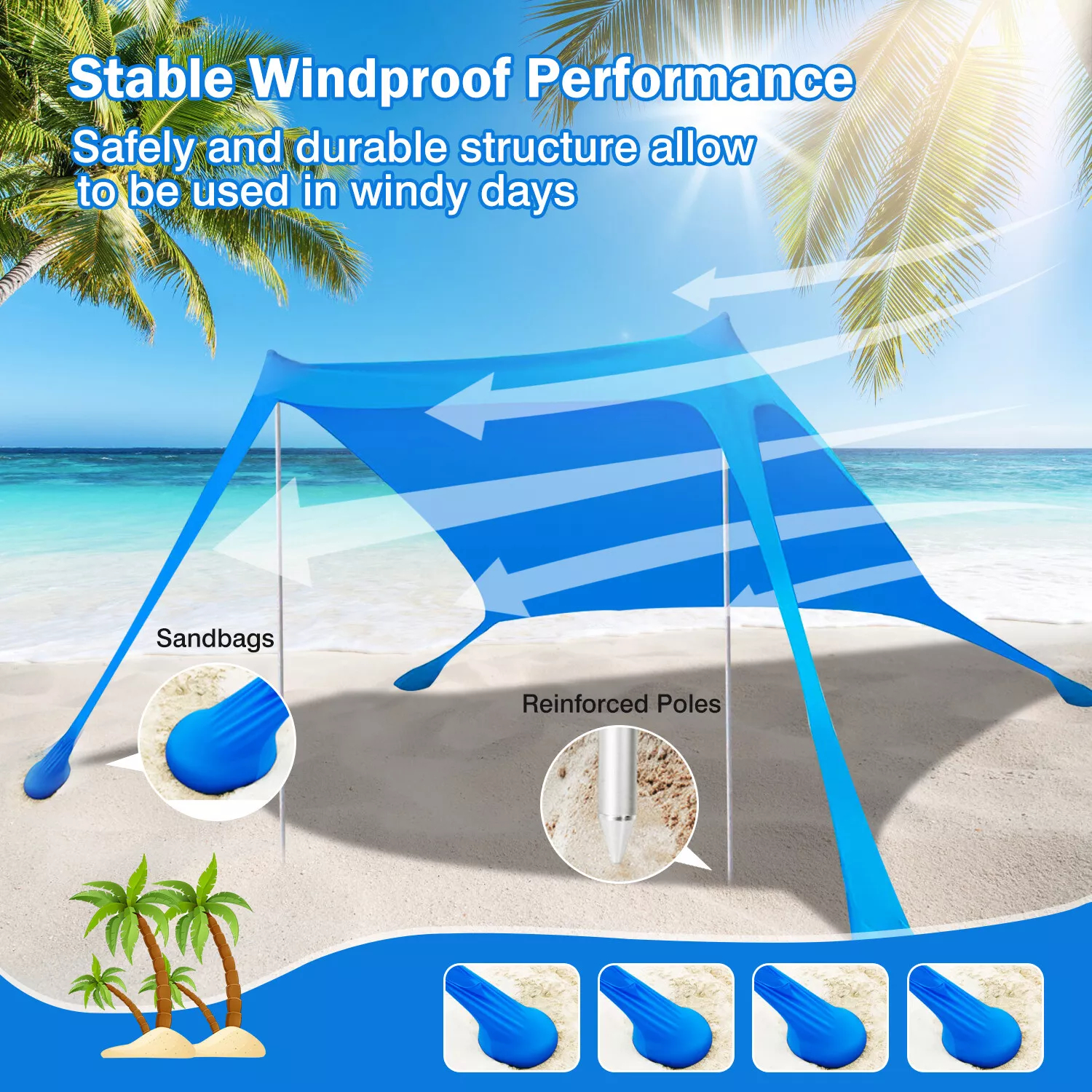 2-Pole Beach Canopy Tent with UPF 50+ UV Protection, Sandbags & Accessories - Large Sun Shade for Camping, Fishing, Backyard & Picnic